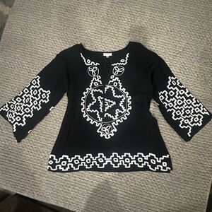 LUV LUV Women’s Black Tunic Top/Coverup  with White Embroidery